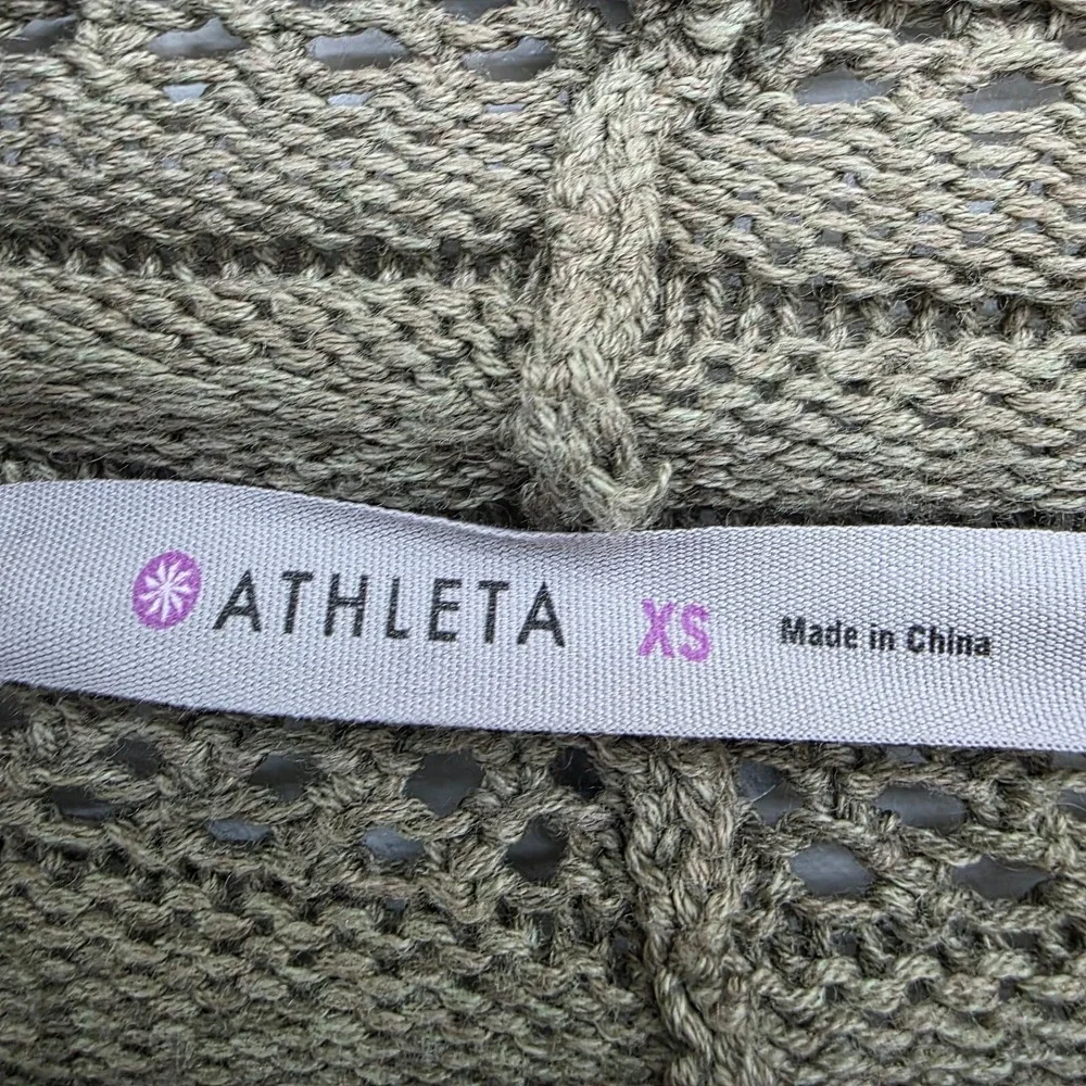 Athleta Womens XS Olive Green Open‎ Knit Cardigan Cotton Cashmere Wool Blend